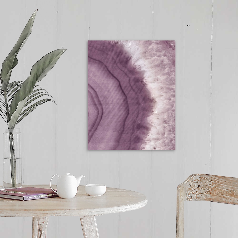 A farmhouse room featuring Close-up artwork of plum and white colored agate.