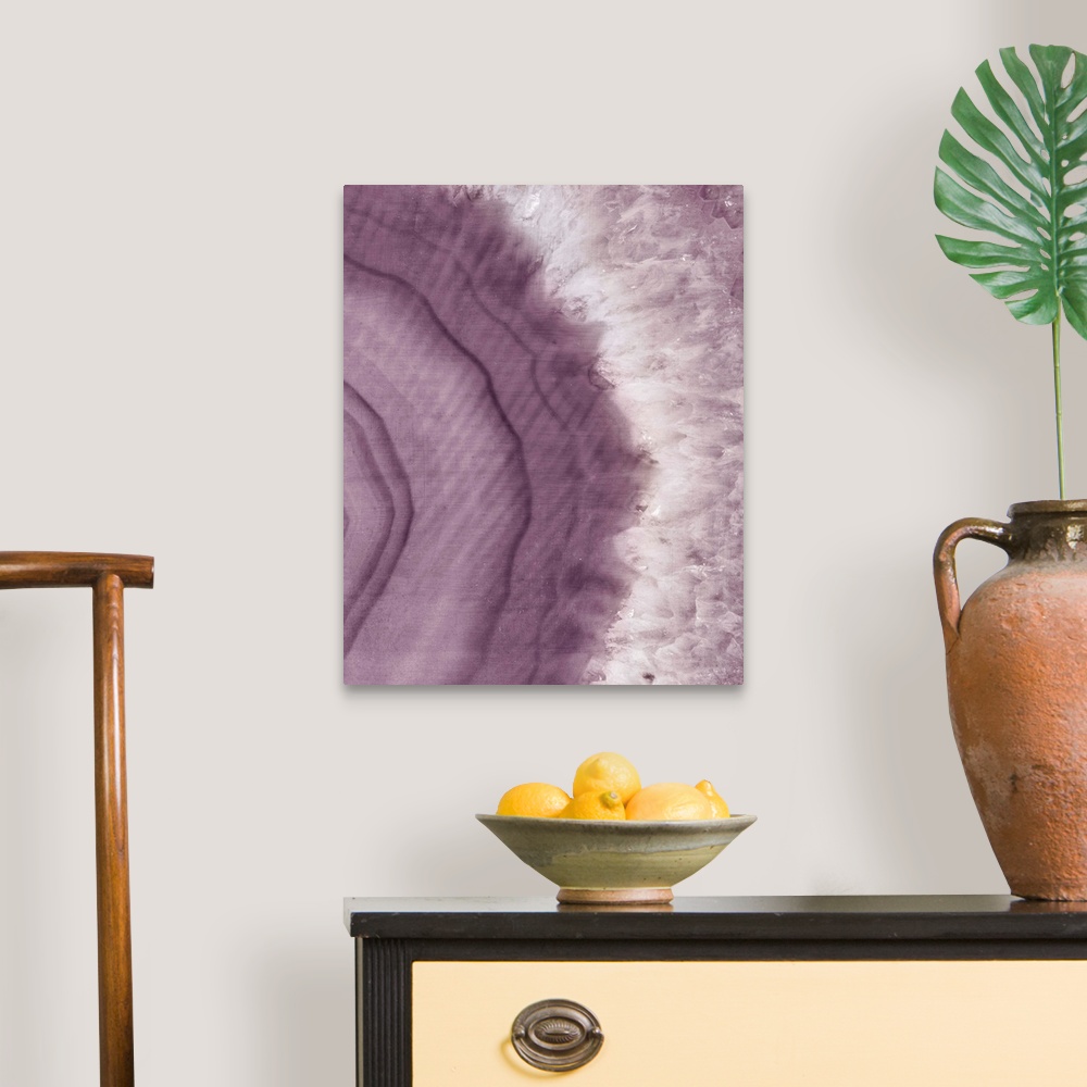 A traditional room featuring Close-up artwork of plum and white colored agate.