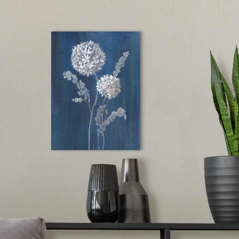 A modern room featuring Airy Blooms II Dark Blue