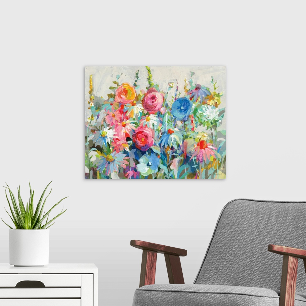 A modern room featuring All The Bright Flowers