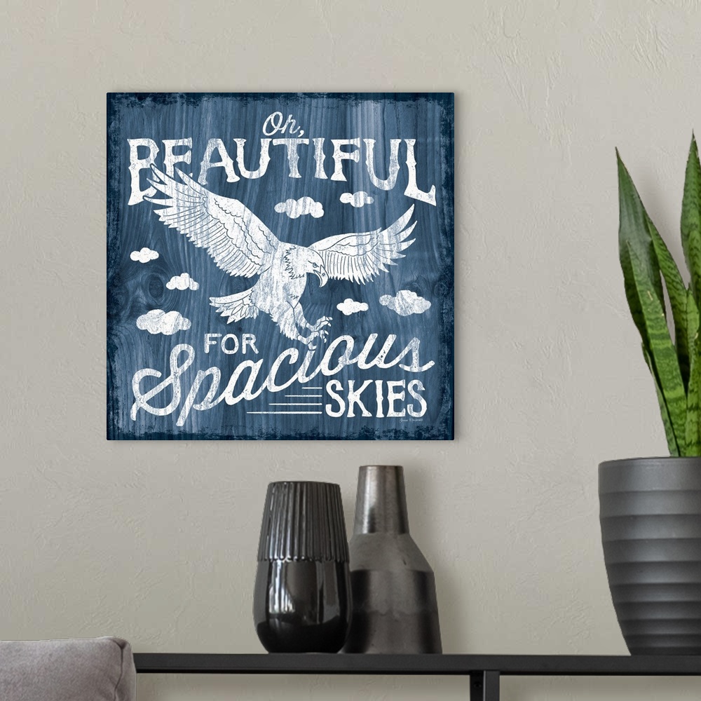 A modern room featuring Contemporary cabin themed artwork of a distressed sign.