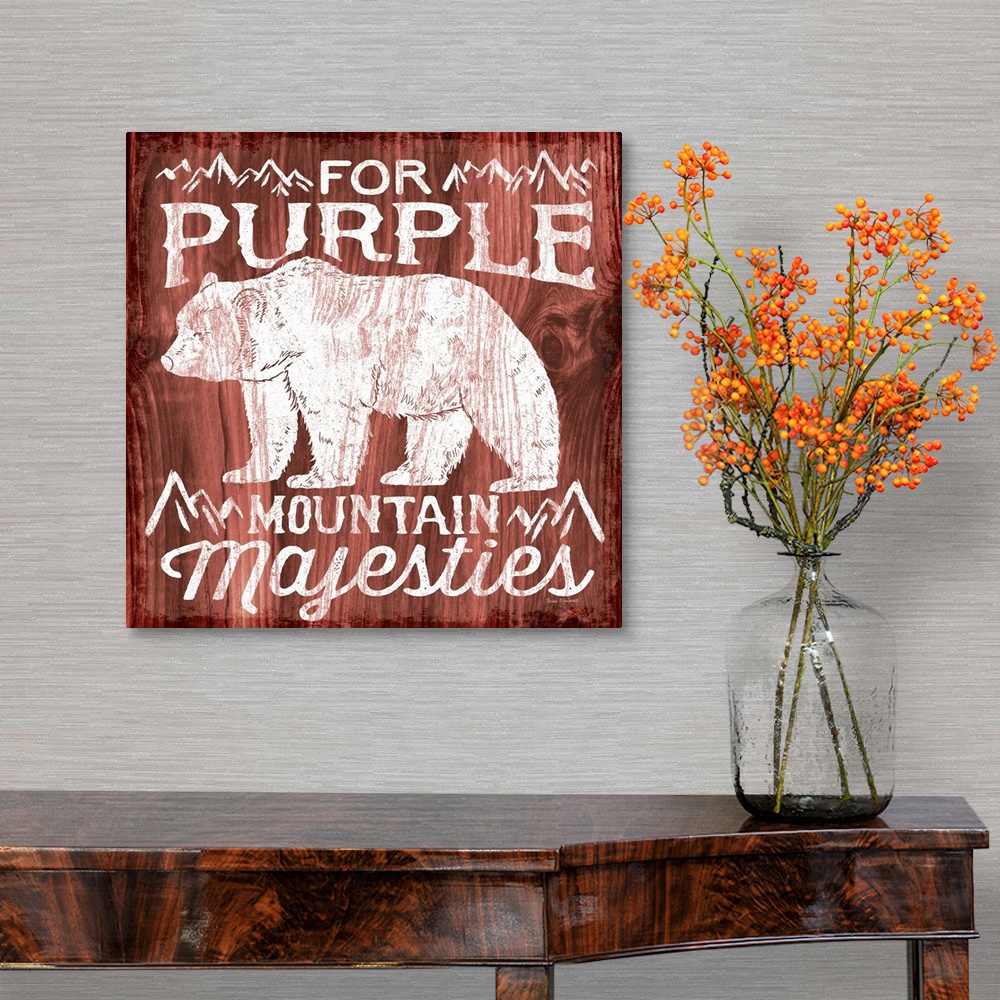 A traditional room featuring Contemporary cabin themed artwork of a distressed sign.