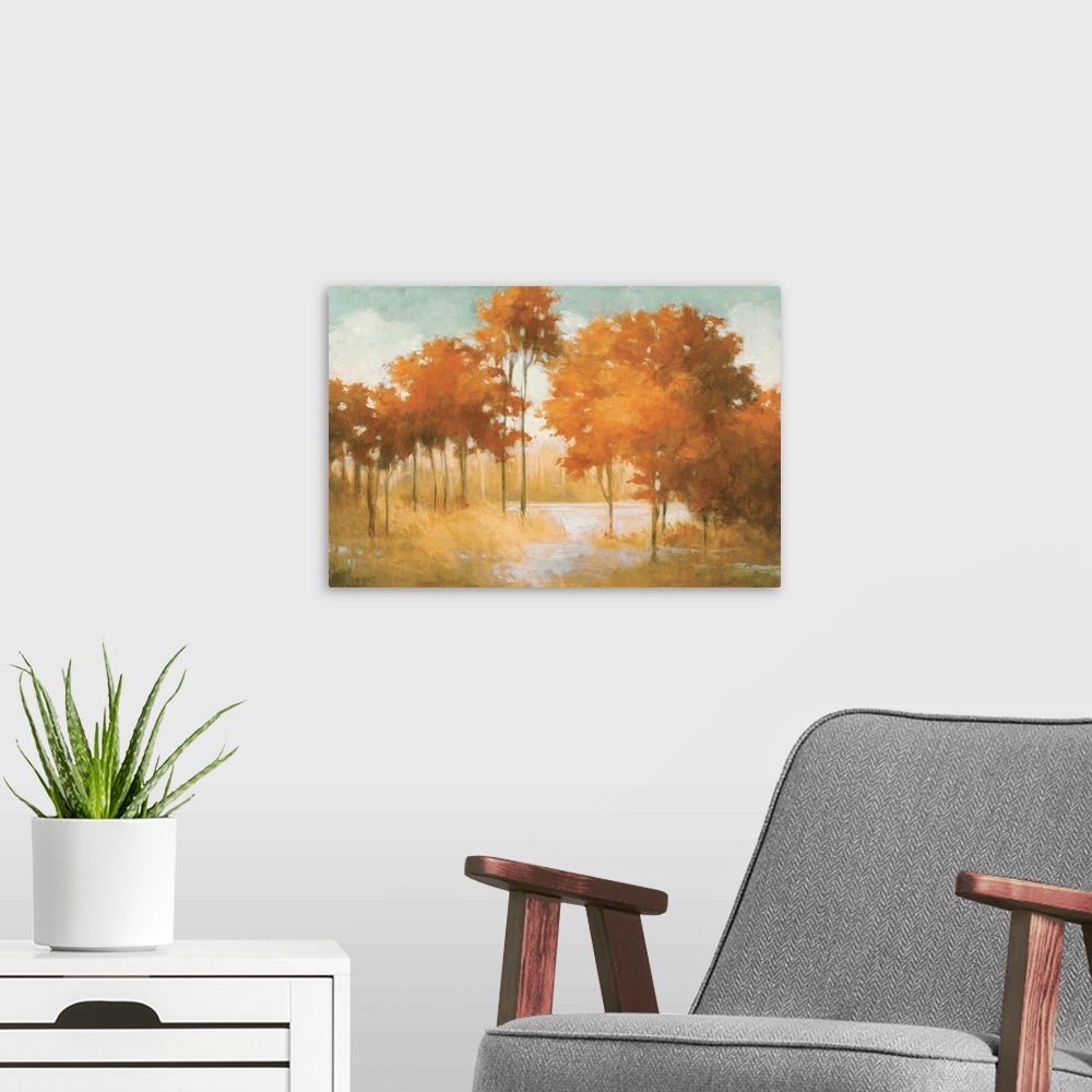 A modern room featuring Autumn Lake Orange