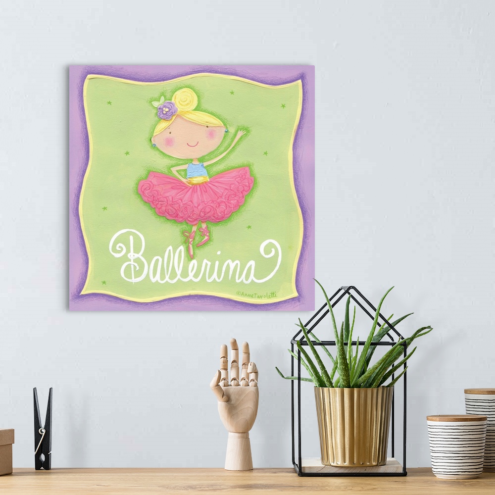 A bohemian room featuring Contemporary children's art of a little girl in a tutu