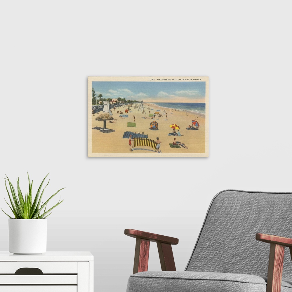 A modern room featuring Beach Postcard I Plain Border