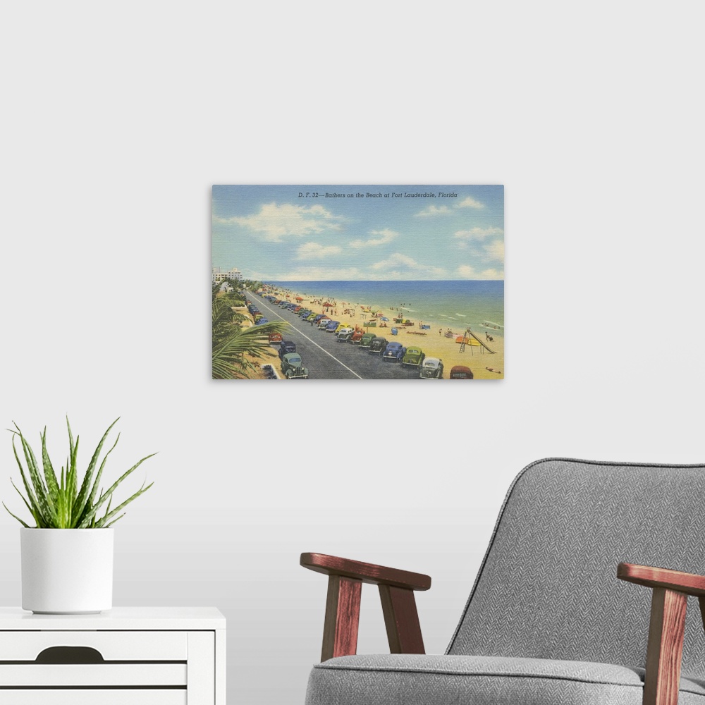 A modern room featuring Beach Postcard II