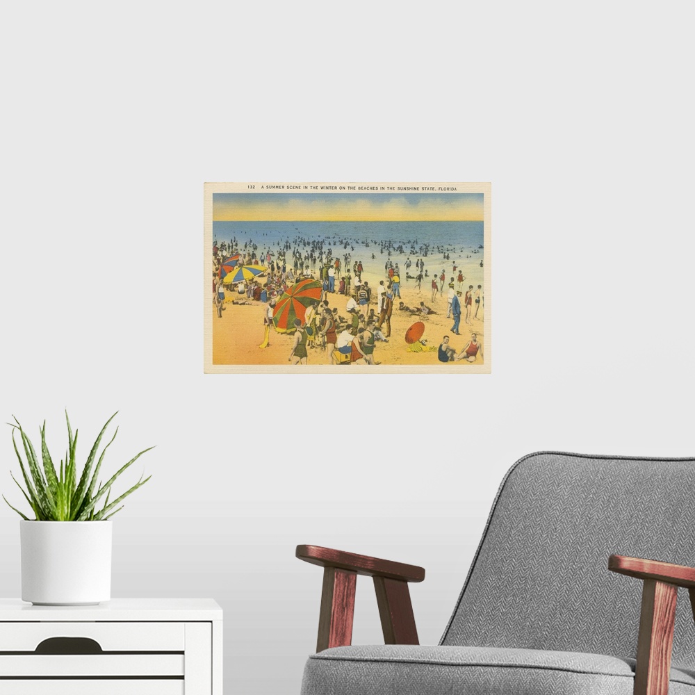 A modern room featuring Beach Postcard IV Plain Border