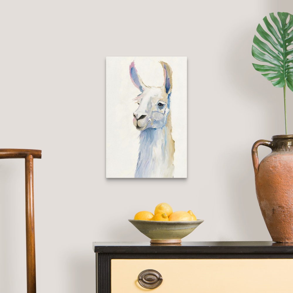 A traditional room featuring Pastel portrait of a cute llama.
