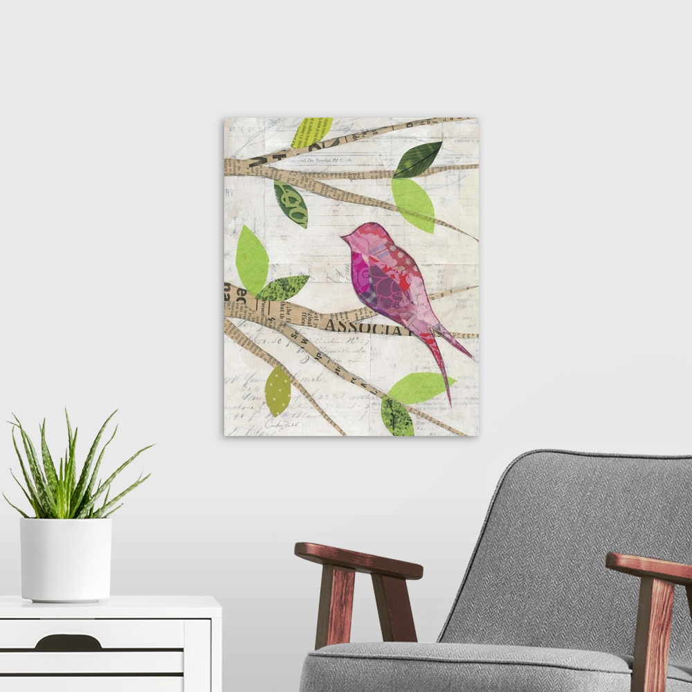 A modern room featuring Birds in Spring IV