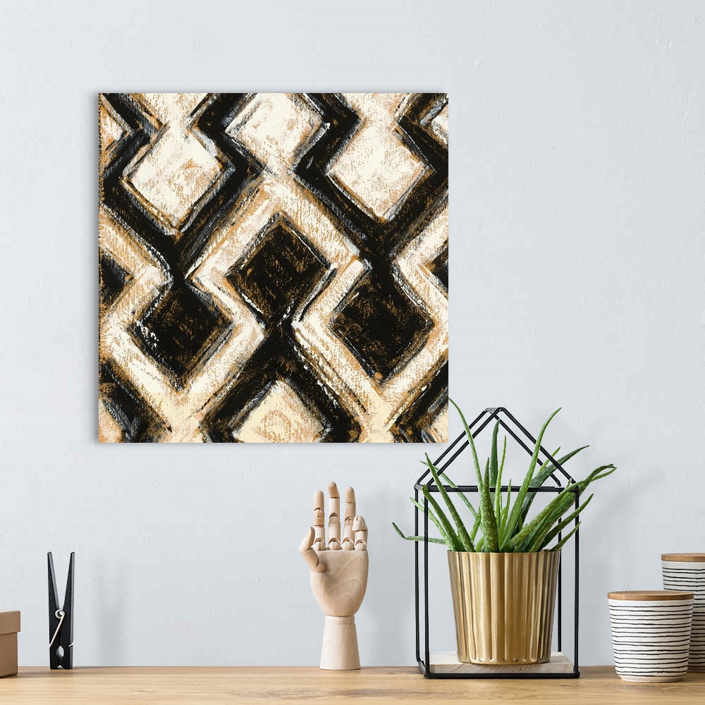 A bohemian room featuring Black and Gold Geometric III