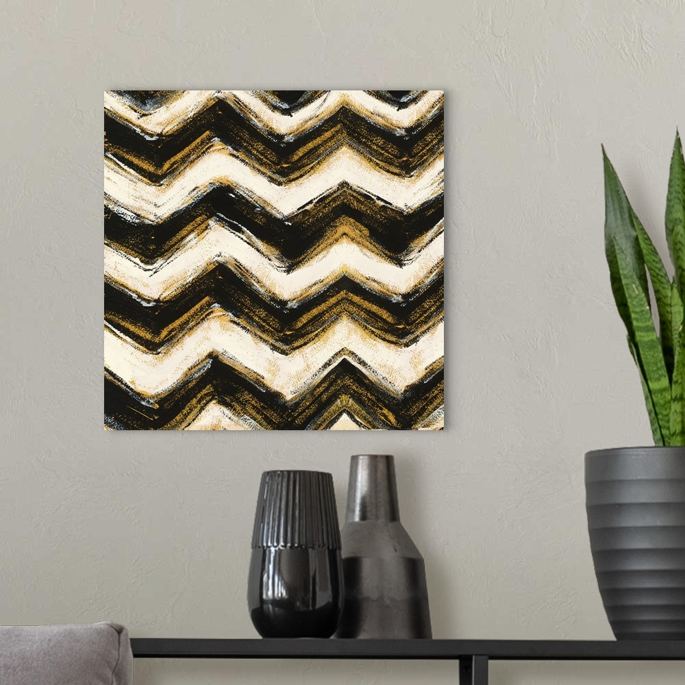 A modern room featuring Black and Gold Geometric IV