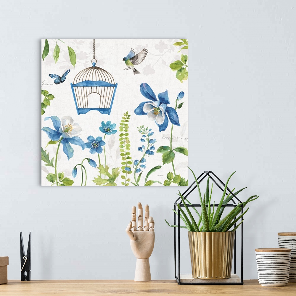 A bohemian room featuring Blue and Green Garden IV