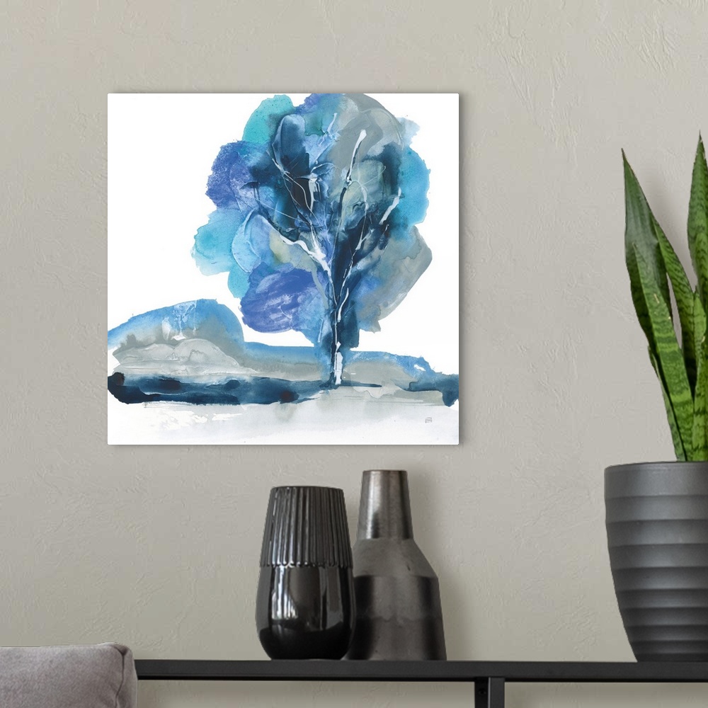 A modern room featuring Blue Impasto I