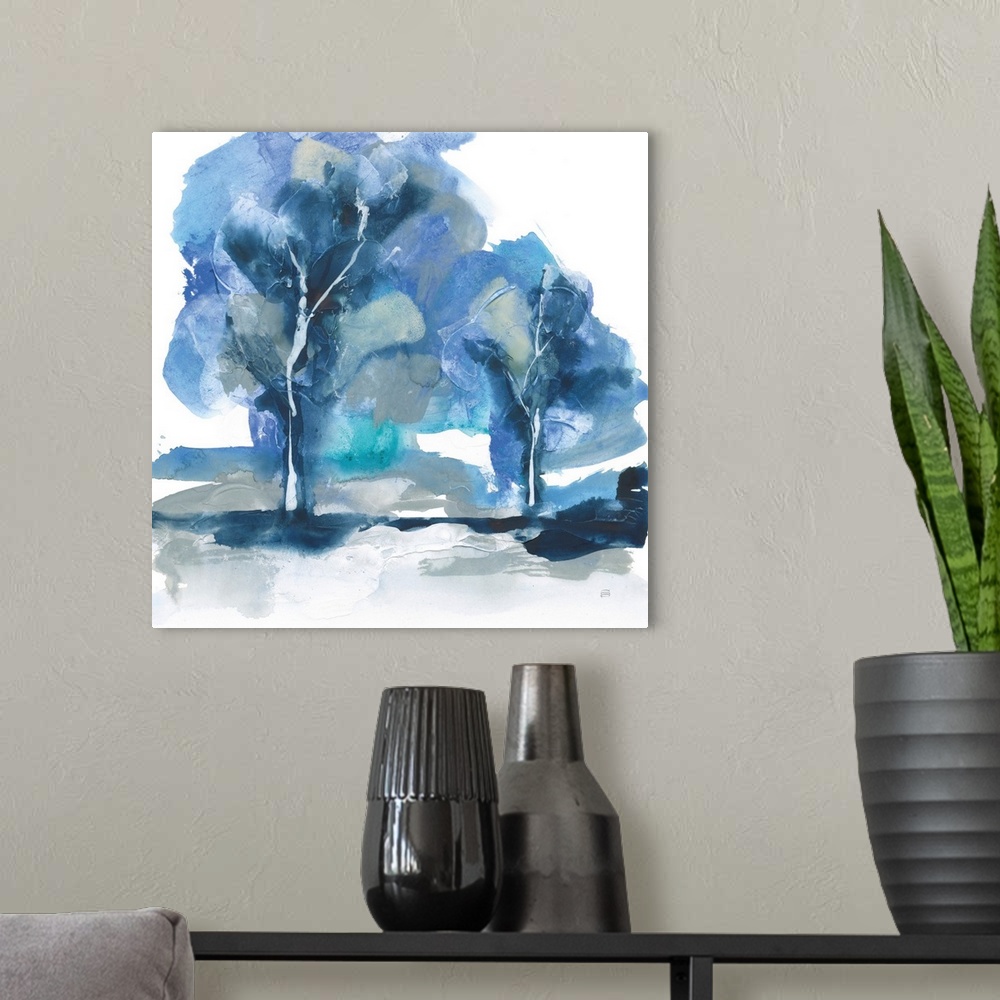 A modern room featuring Blue Impasto IV