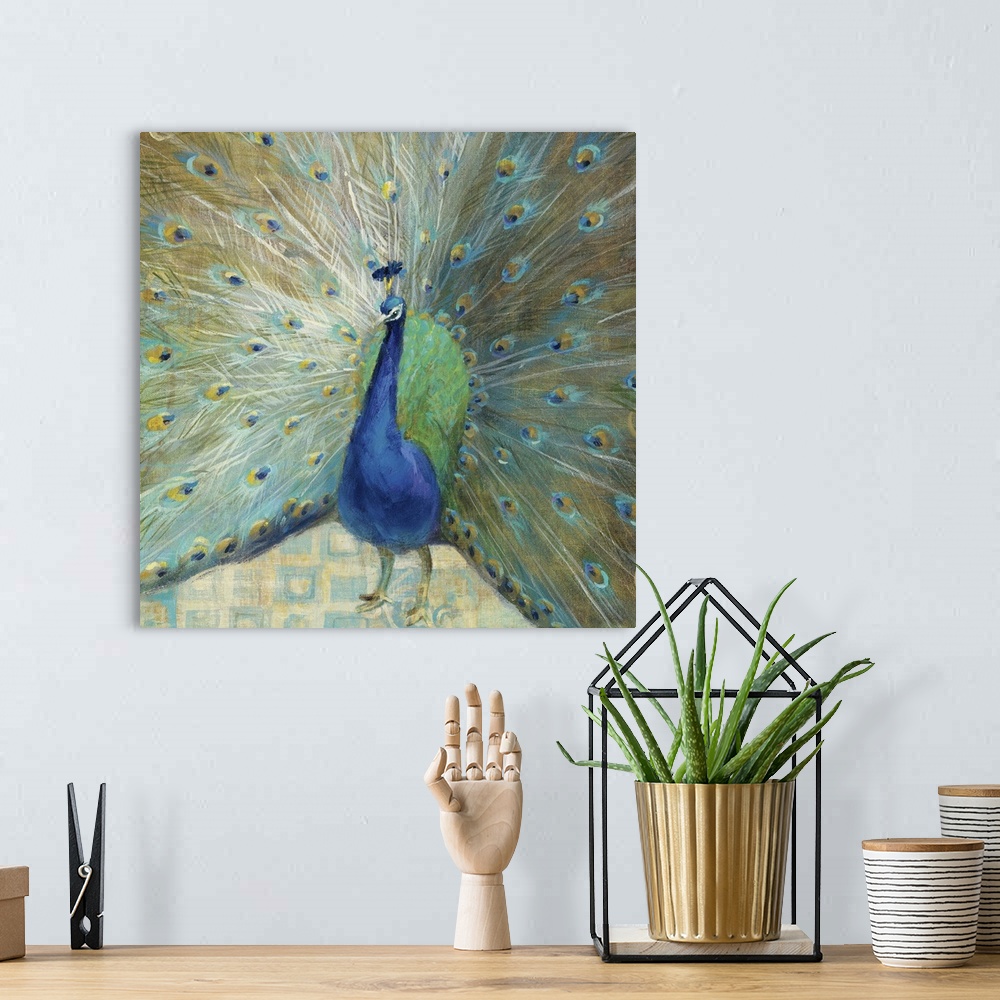 A bohemian room featuring Blue Peacock on Gold