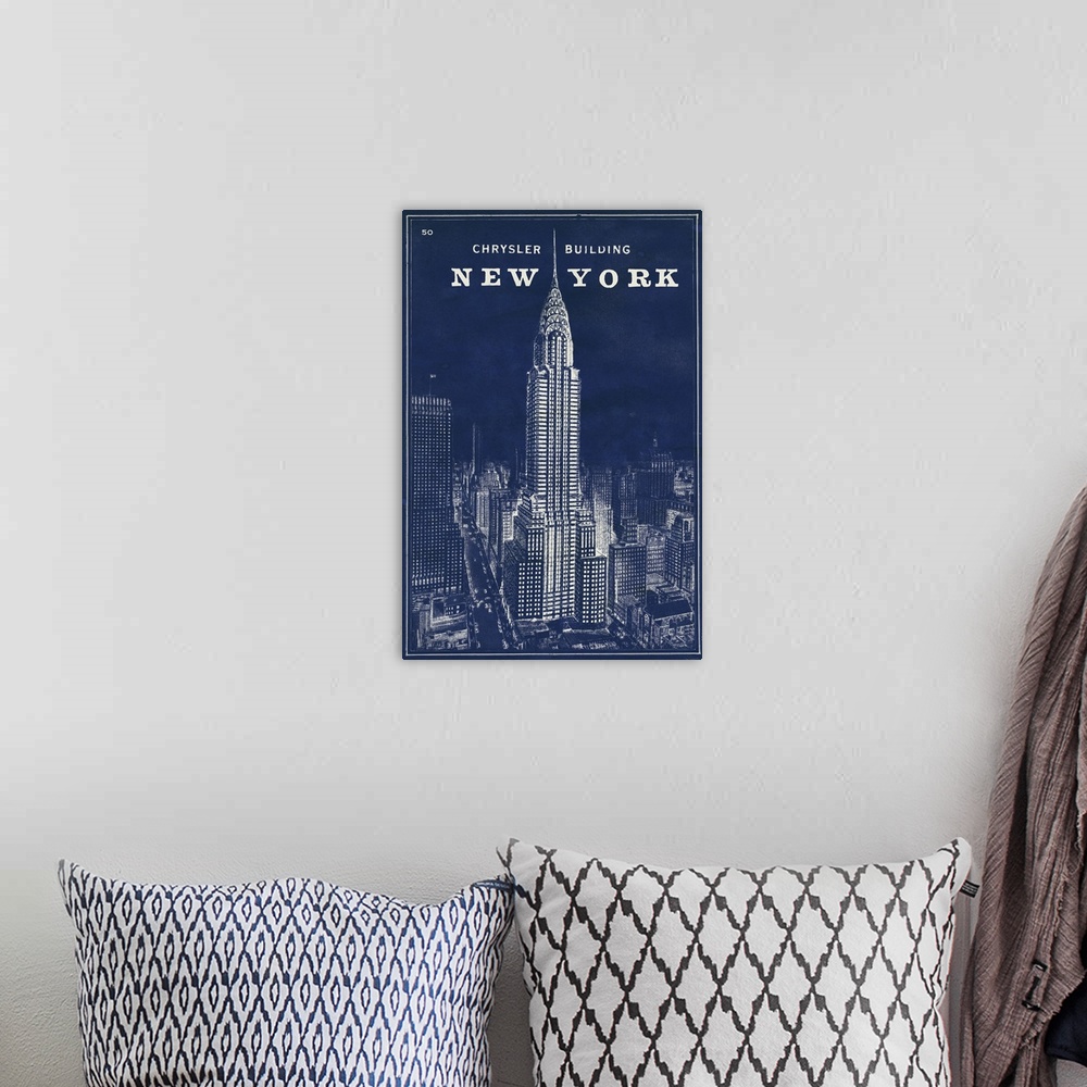 A bohemian room featuring Blueprint Map New York Chrysler Building