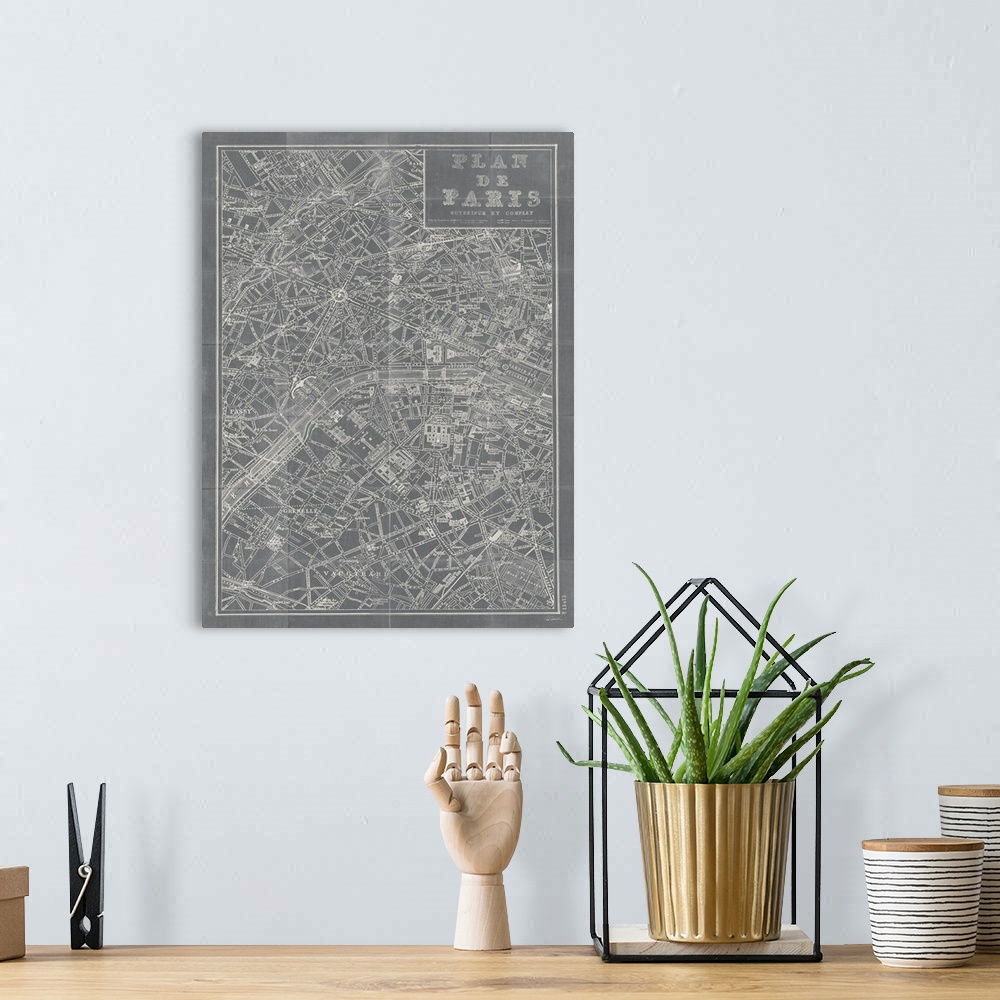 A bohemian room featuring Blueprint Map Paris Grey