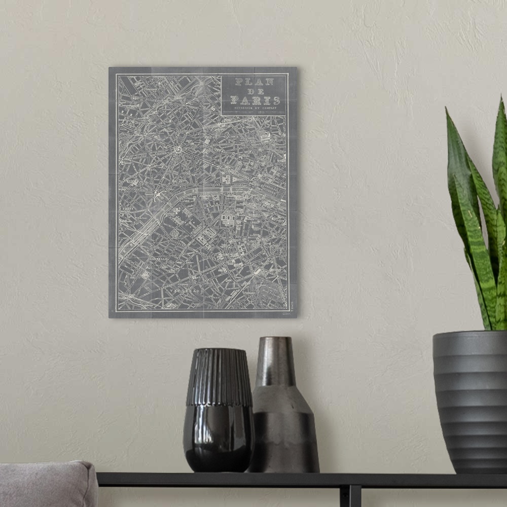 A modern room featuring Blueprint Map Paris Grey