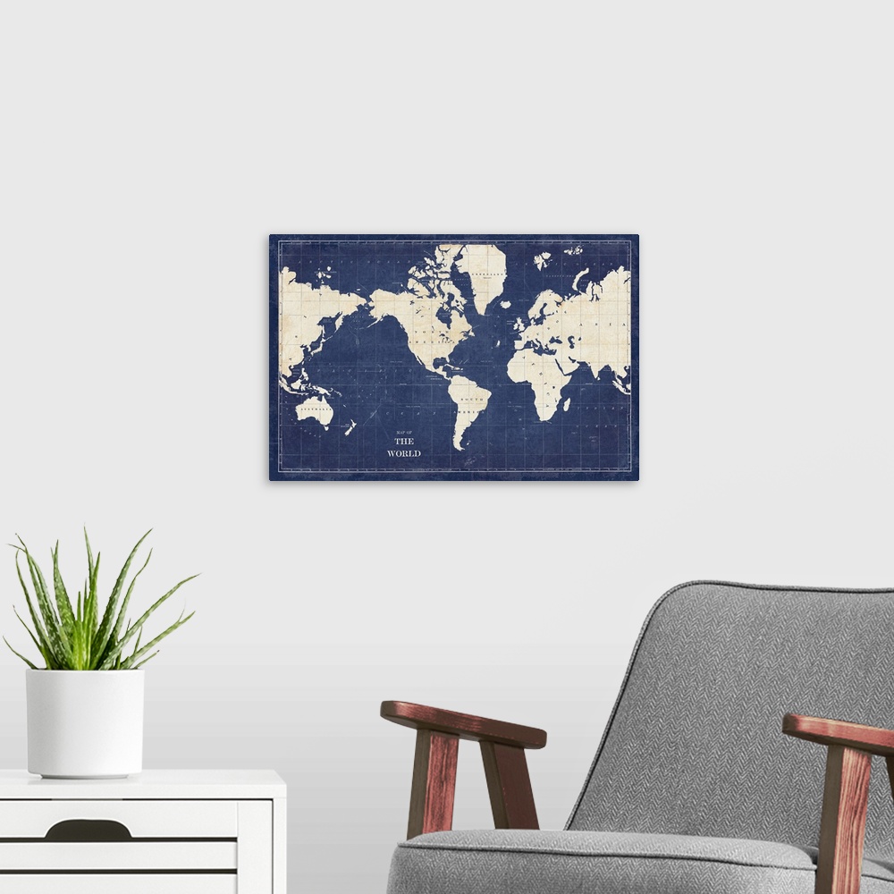 A modern room featuring Blueprint World Map