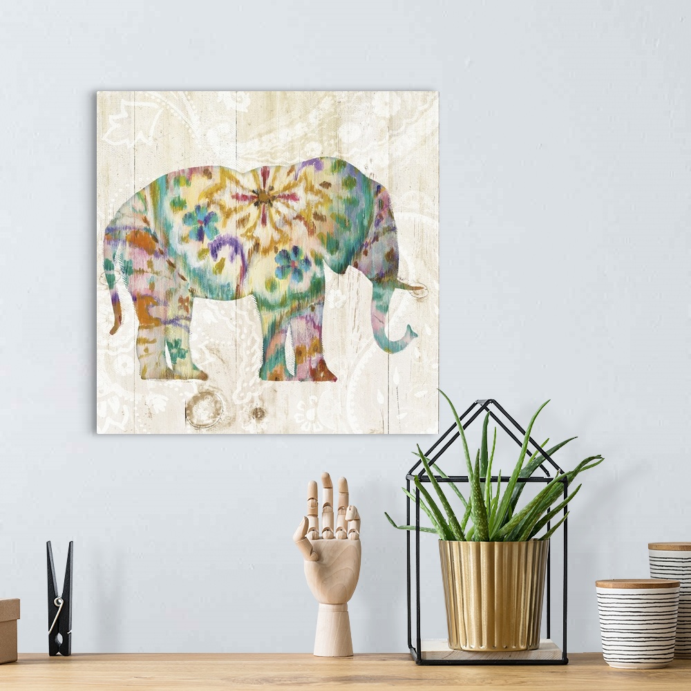 A bohemian room featuring Boho Paisley Elephant I