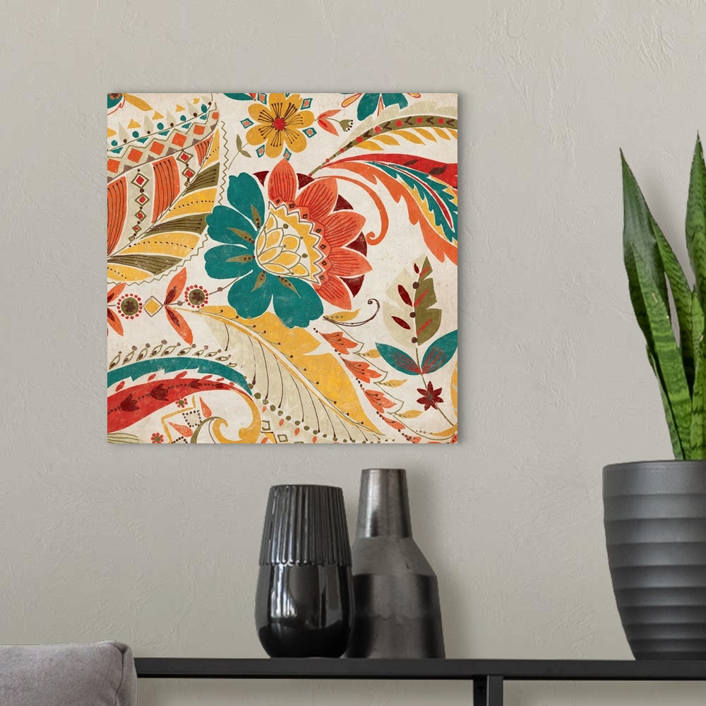 A modern room featuring Contemporary home decor artwork of an ornate and decorative floral pattern.