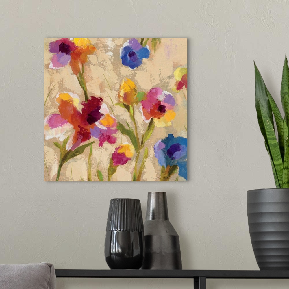 A modern room featuring Bold Bright Flowers II
