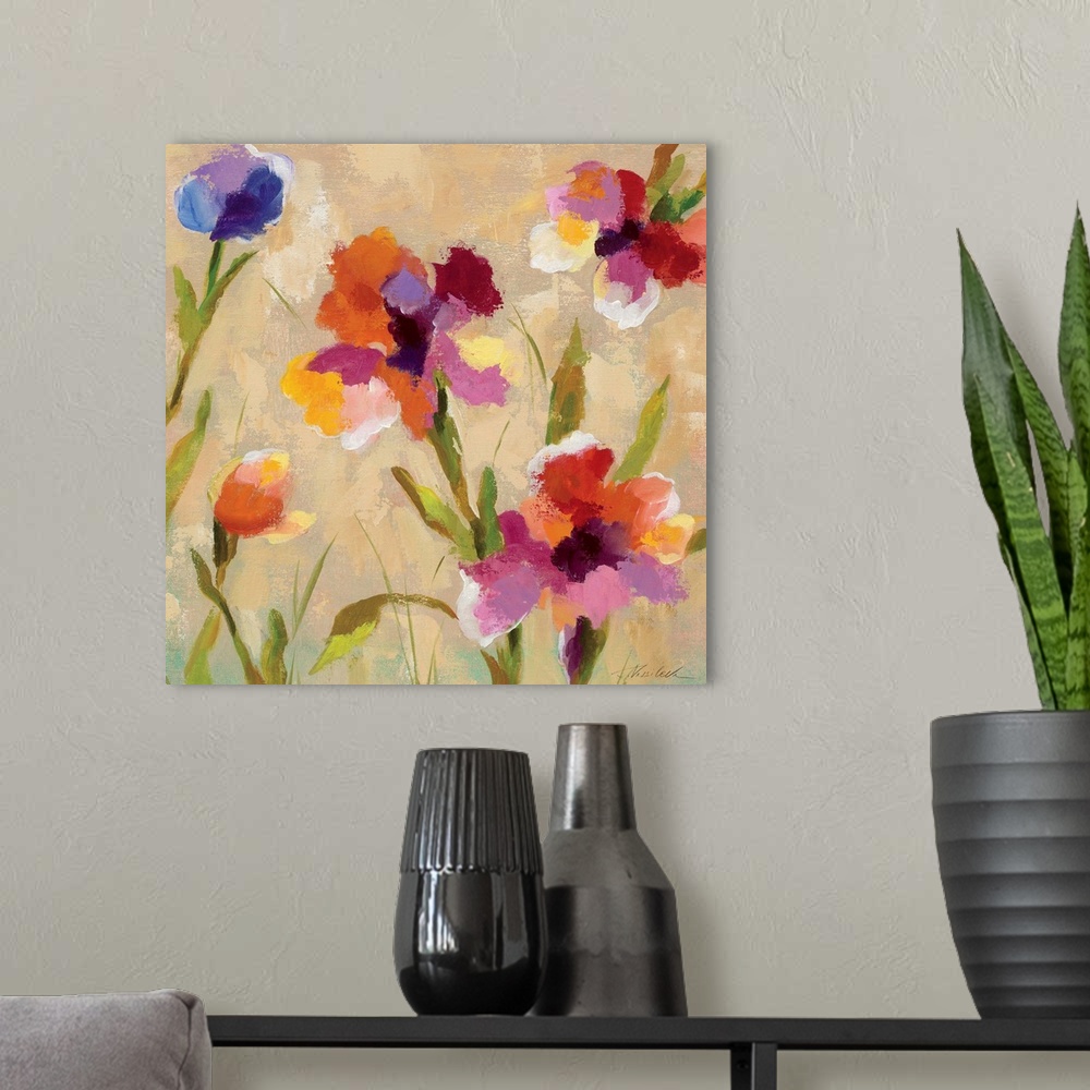 A modern room featuring Bold Bright Flowers III