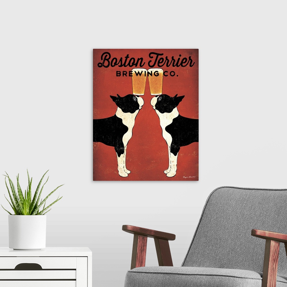 A modern room featuring Boston Terrier Brewing Co