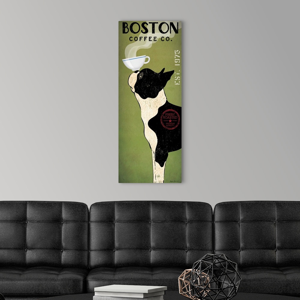 A modern room featuring Boston Terrier Coffee Co