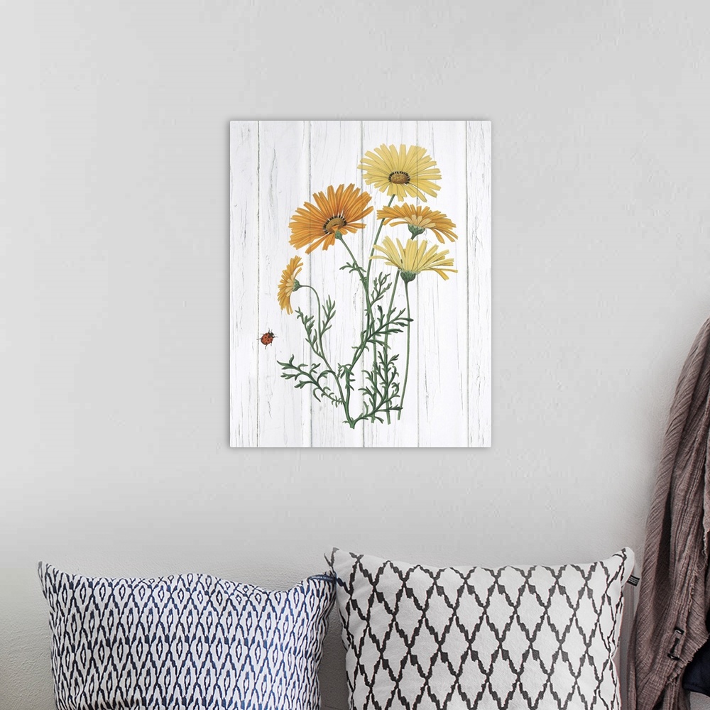 A bohemian room featuring Botanical Bouquet on Wood I