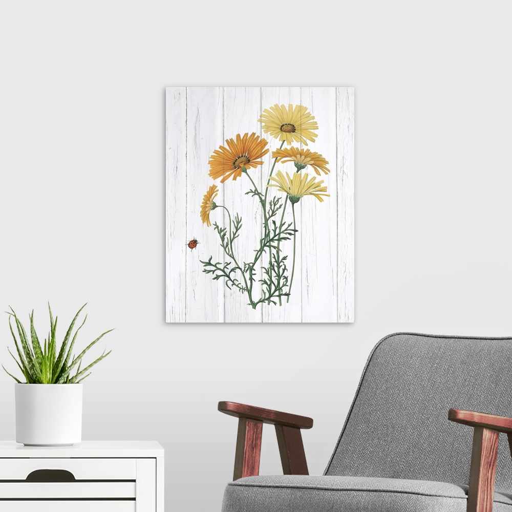 A modern room featuring Botanical Bouquet on Wood I