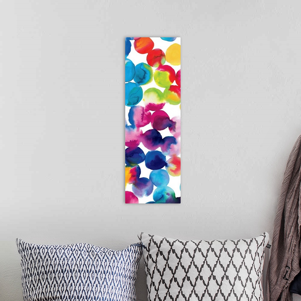 A bohemian room featuring Vibrant colorful contemporary abstract art.