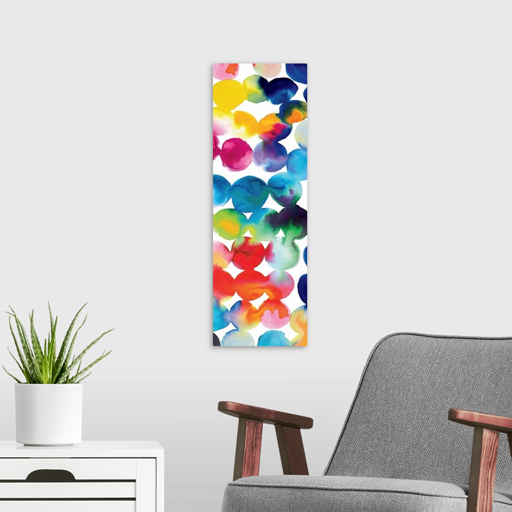 A modern room featuring Vibrant colorful contemporary abstract art.