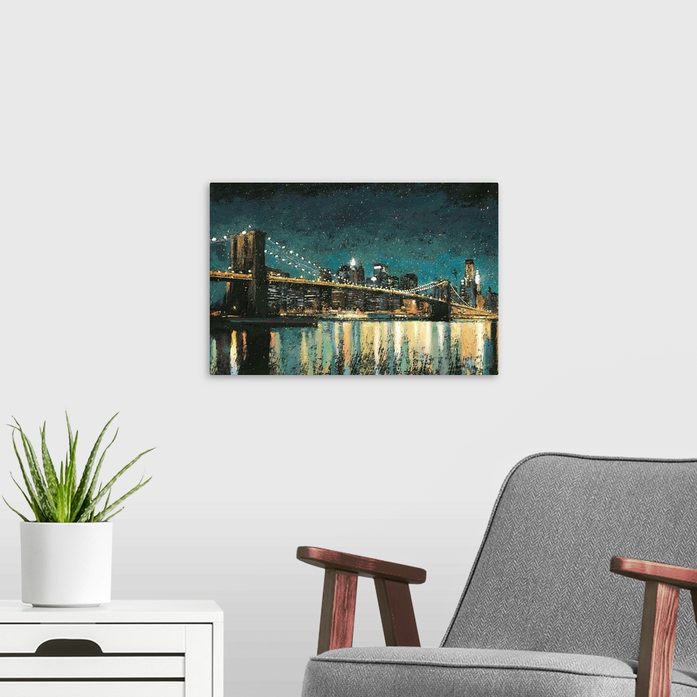 A modern room featuring Bright City Lights Teal I