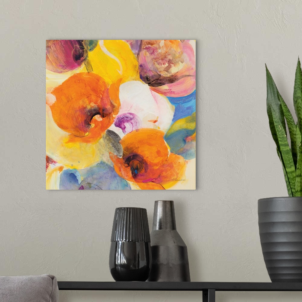 A modern room featuring Bright Flowers III