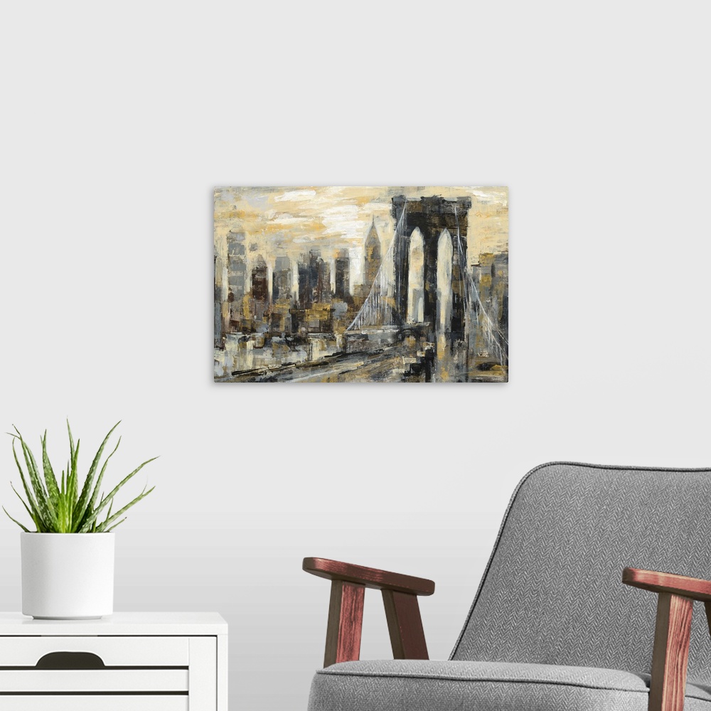 A modern room featuring Brooklyn Bridge Gray and Gold