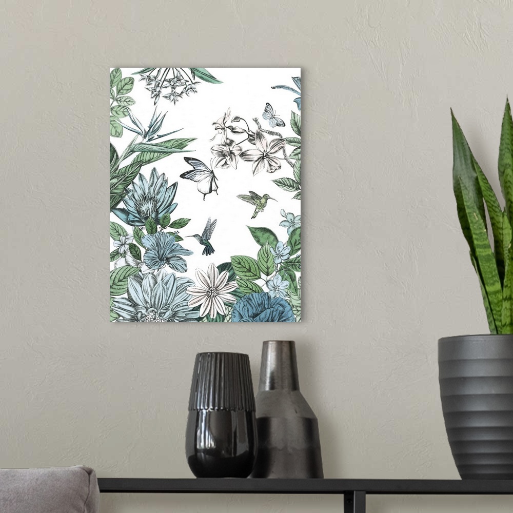 A modern room featuring Butterflies And Flowers II