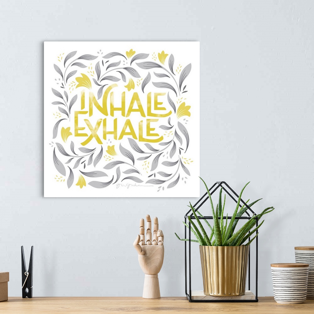 A bohemian room featuring Calm Words II Yellow Gray