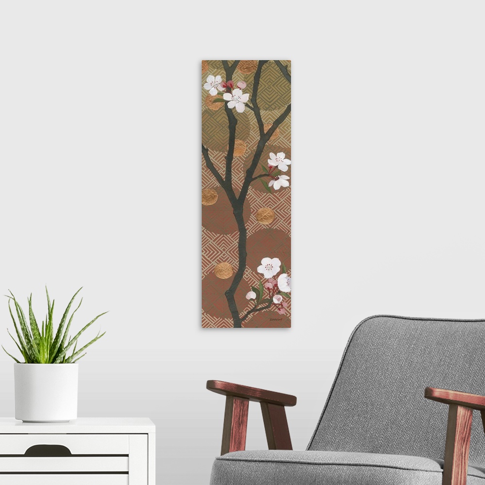 A modern room featuring Cherry Blossoms Panel I