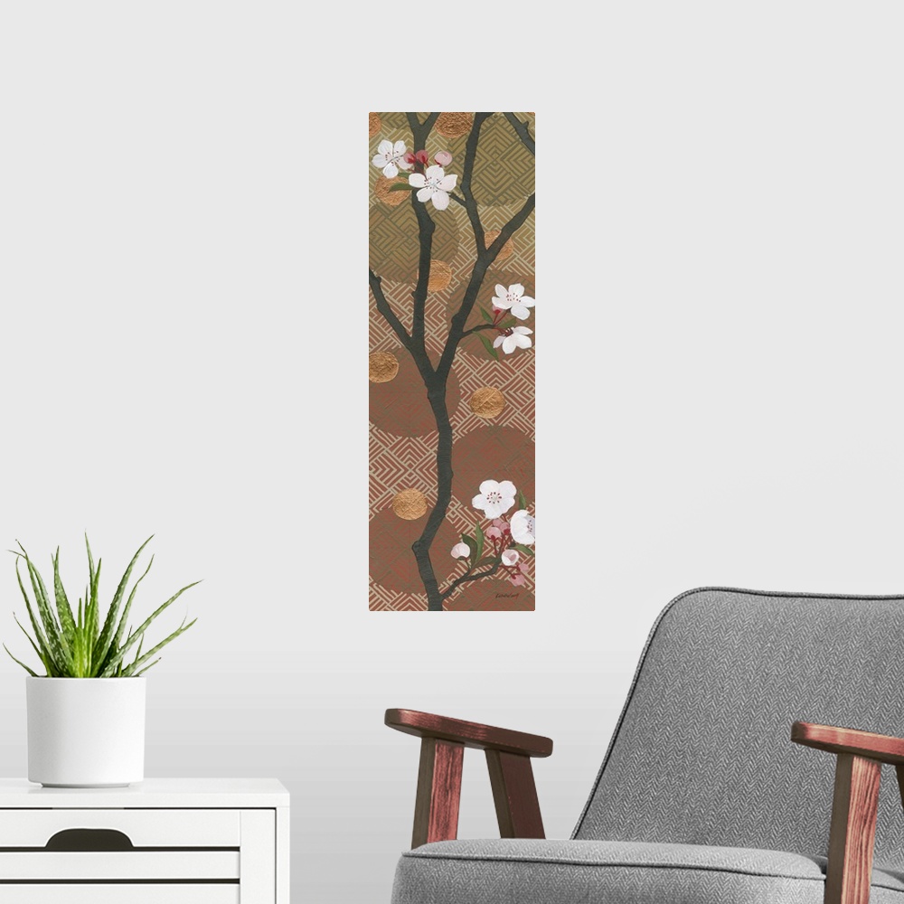 A modern room featuring Cherry Blossoms Panel I