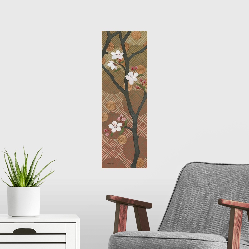 A modern room featuring Cherry Blossoms Panel II