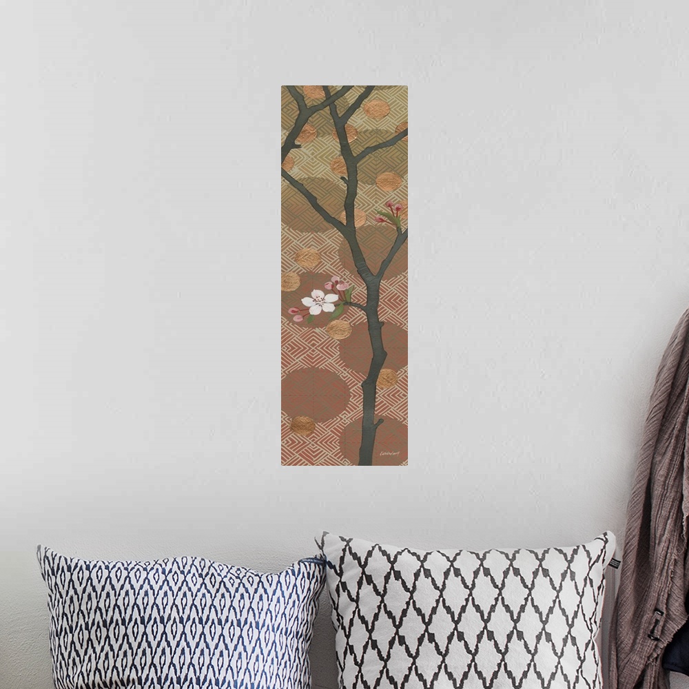A bohemian room featuring Cherry Blossoms Panel II One Blossom