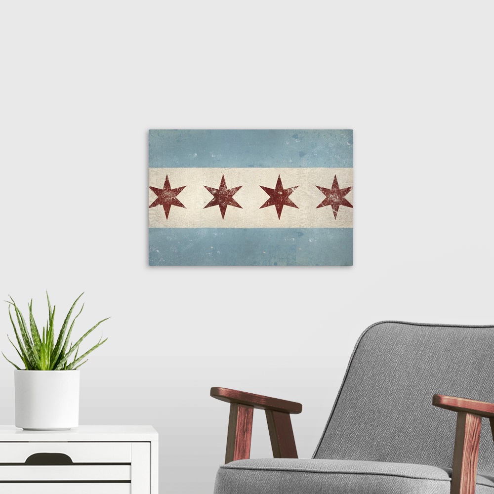 A modern room featuring Chicago Flag