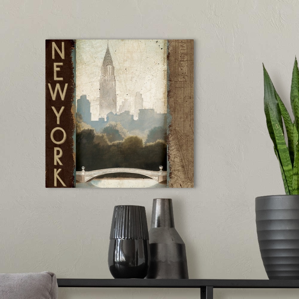 A modern room featuring City Skyline New York Vintage Square