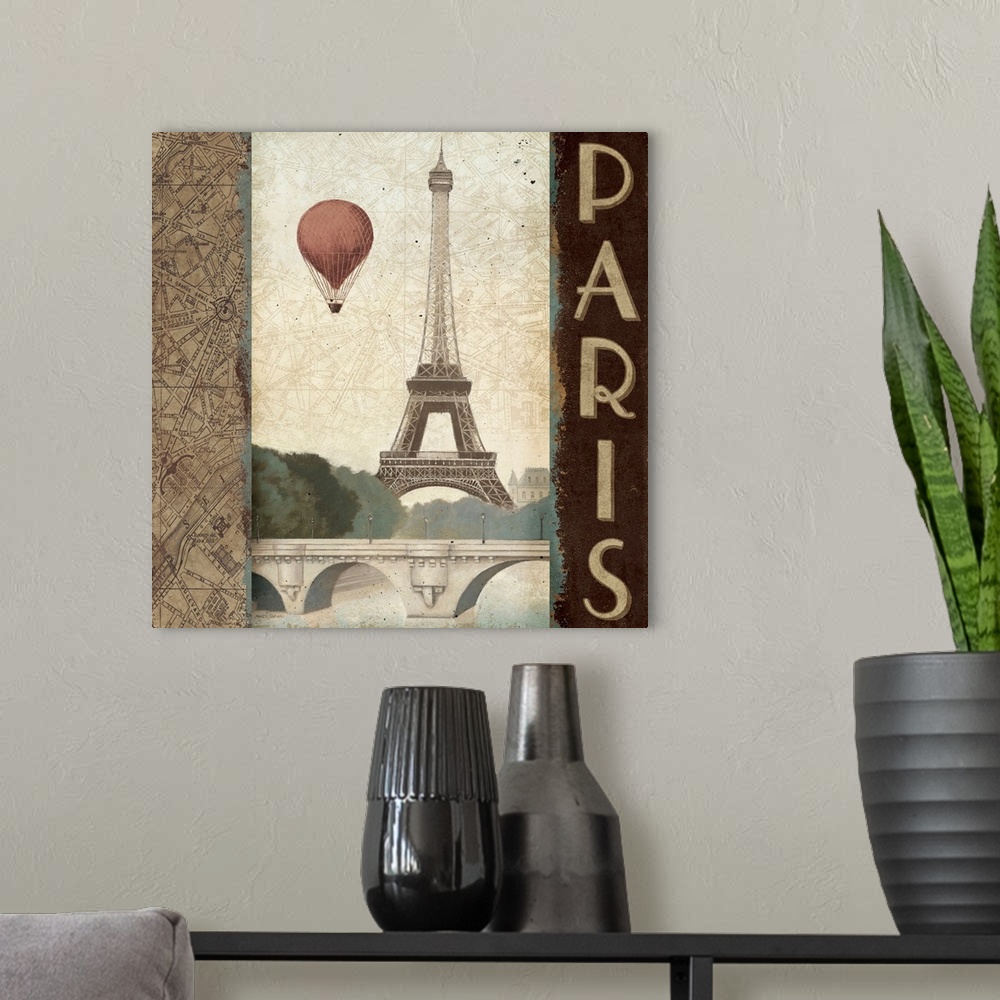 A modern room featuring City Skyline Paris Vintage Square