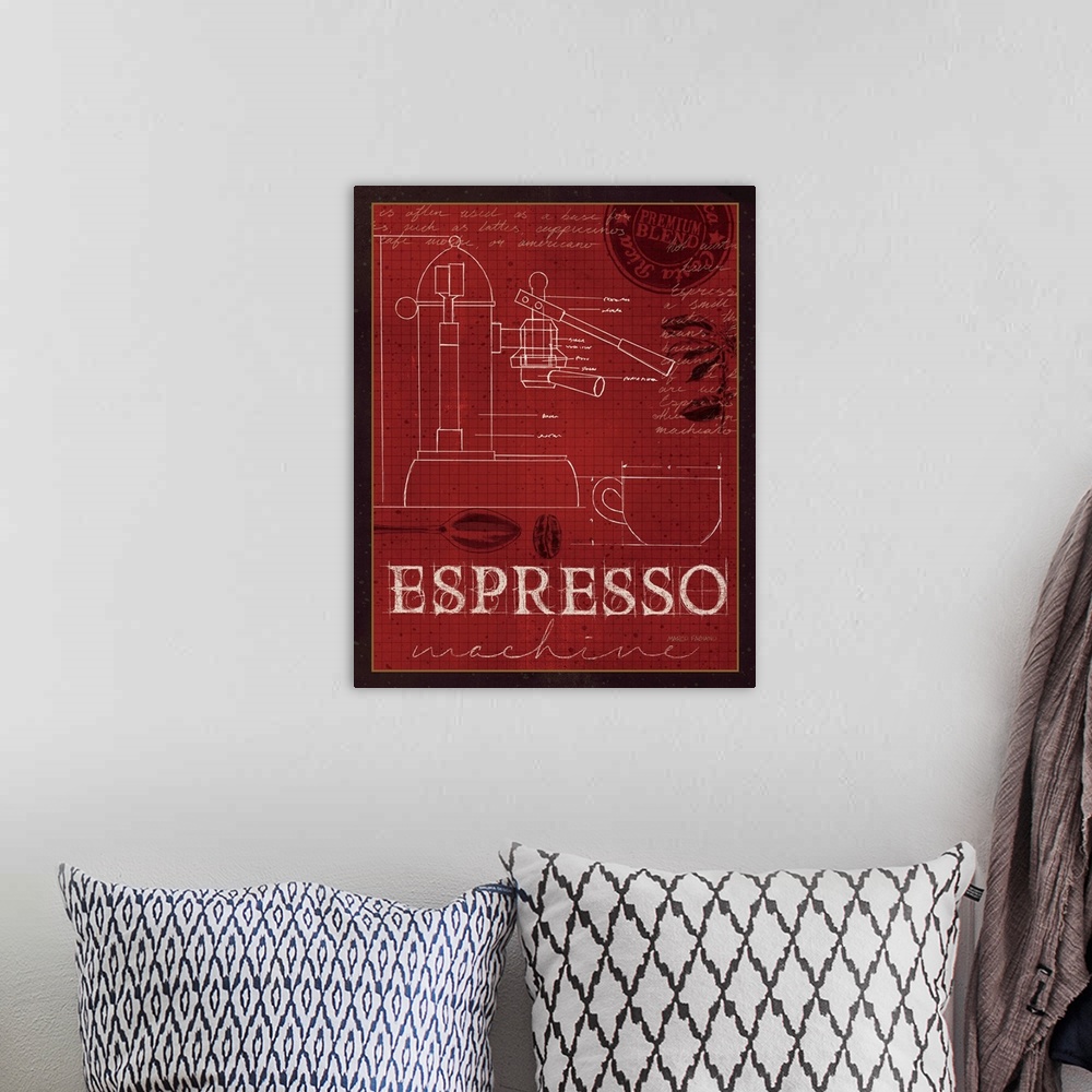 A bohemian room featuring Coffee Blueprint IV