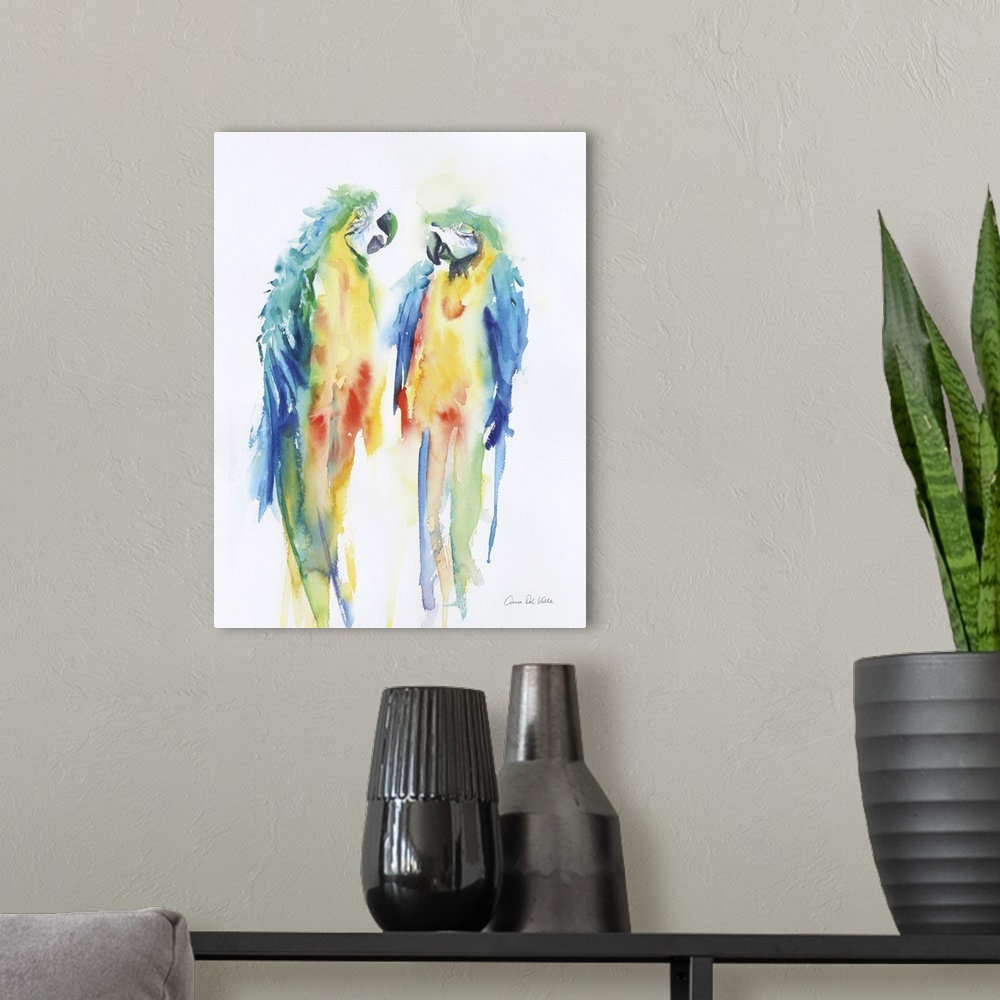 A modern room featuring Colorful Parrots I