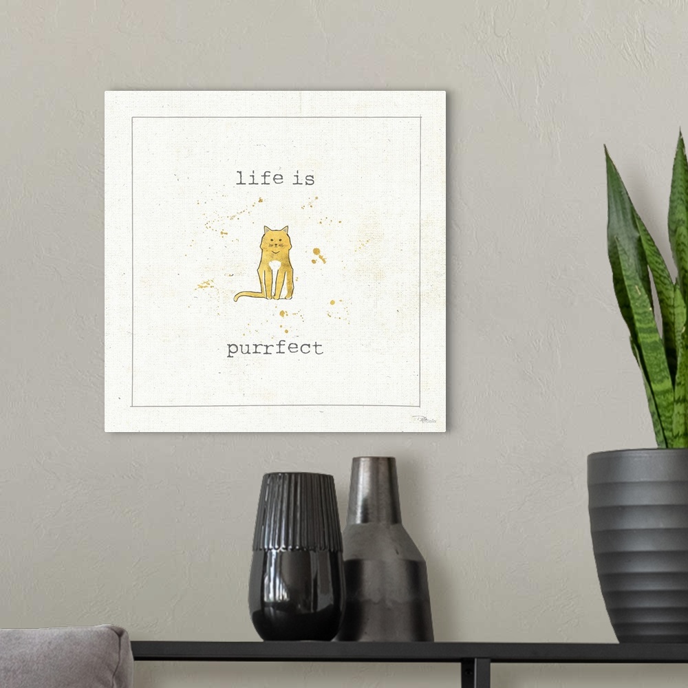 A modern room featuring "Life is Purrfect"