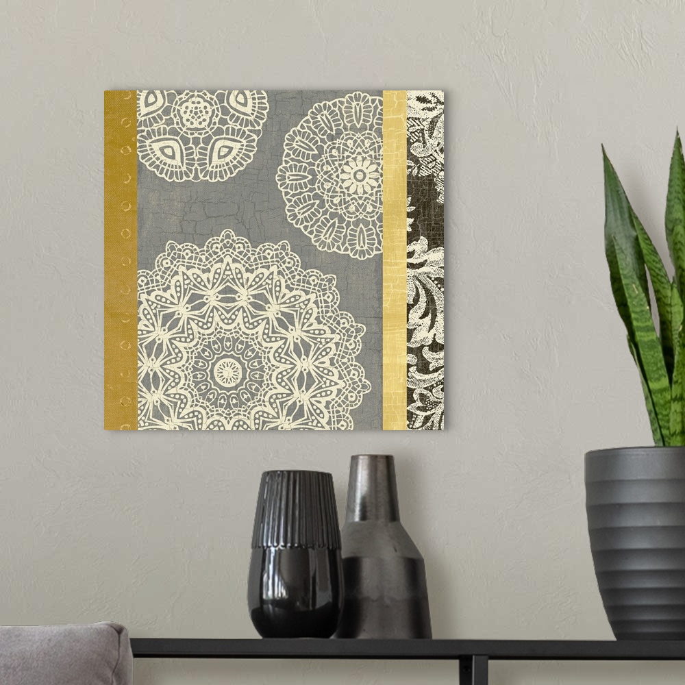 A modern room featuring Contemporary Lace II - Yellow Grey