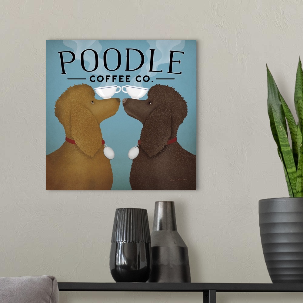 A modern room featuring Double Poodle Coffee